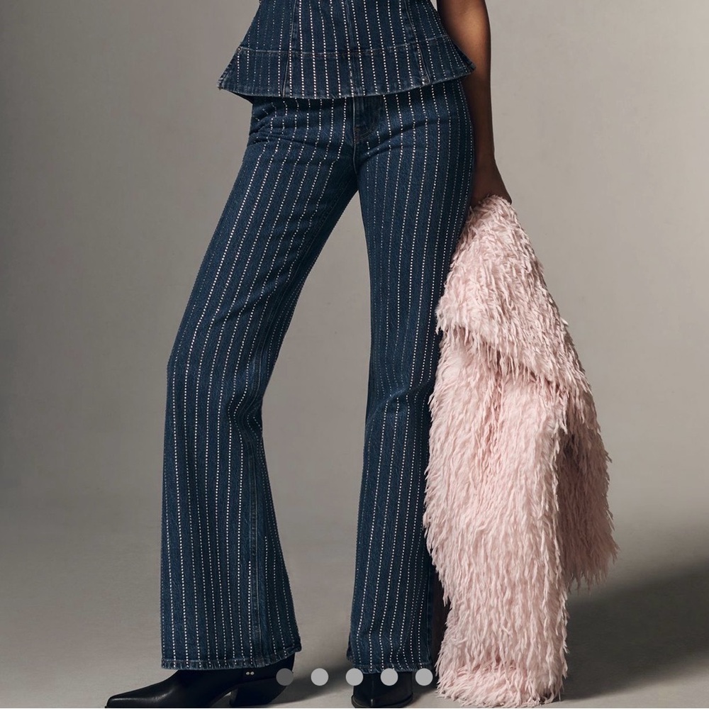 NEW NWT Anthropologie Aligne Diamante Embellished High rise flare jeans size 26